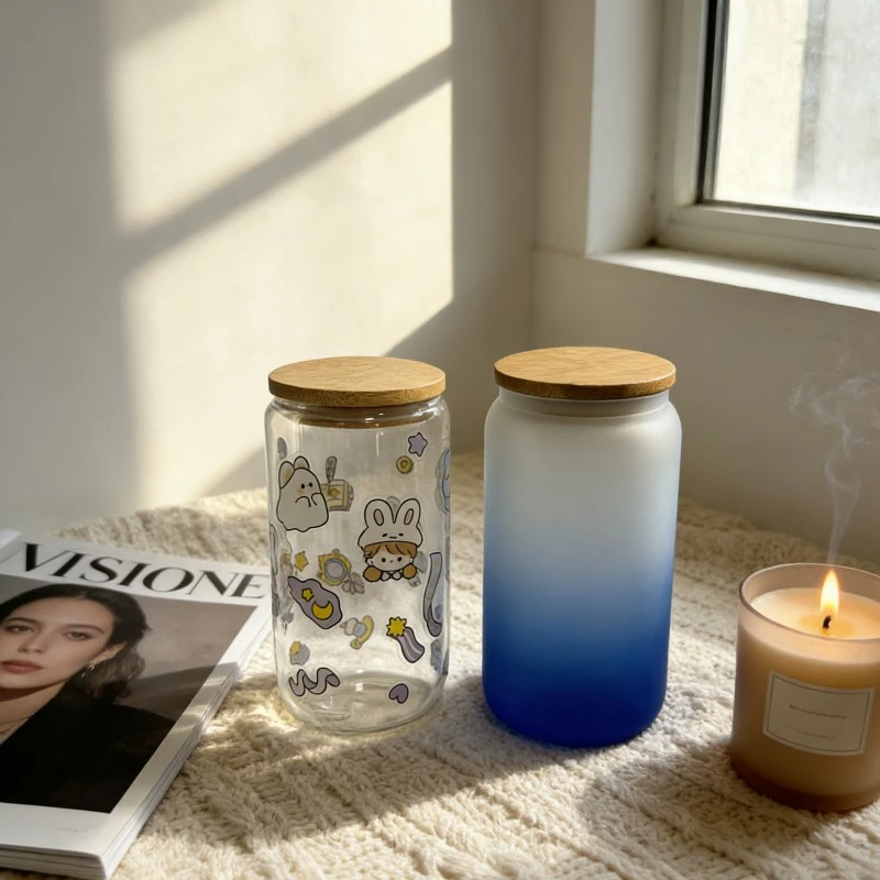 Borosilicate Glass Can Tumblers With Bamboo Lids