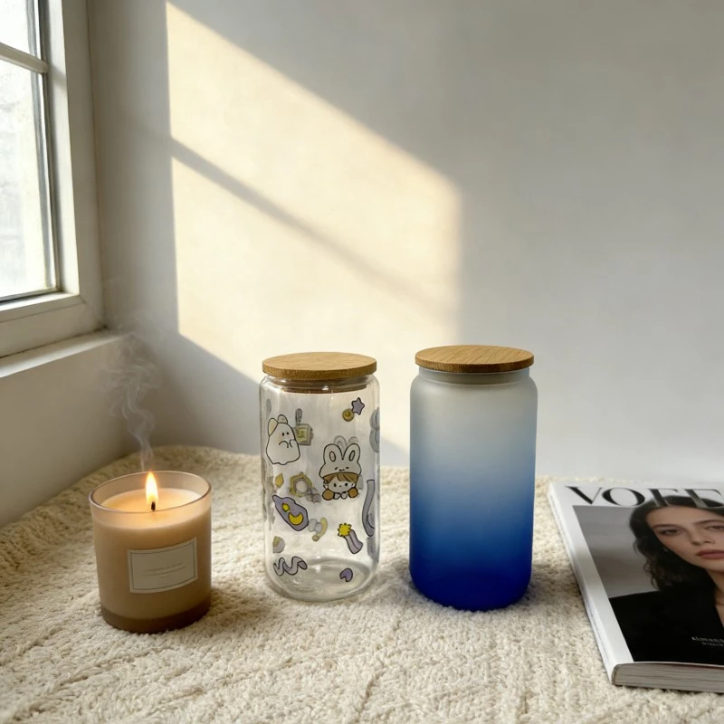 Borosilicate Glass Can Tumblers With Bamboo Lids
