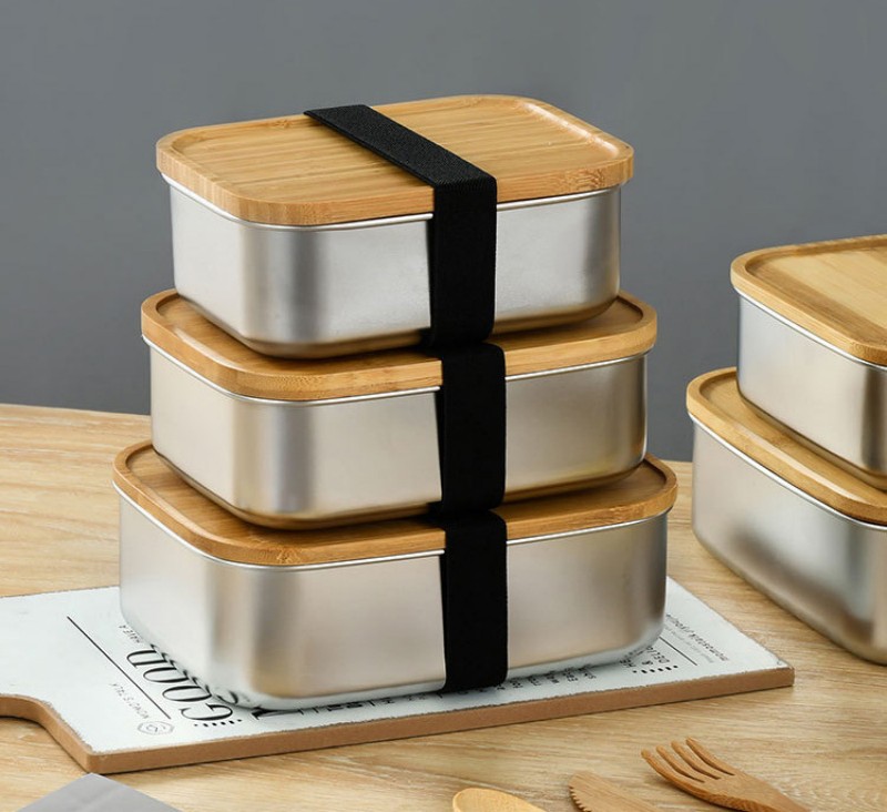 Stainless Steel Lunch Box with Bamboo Lid