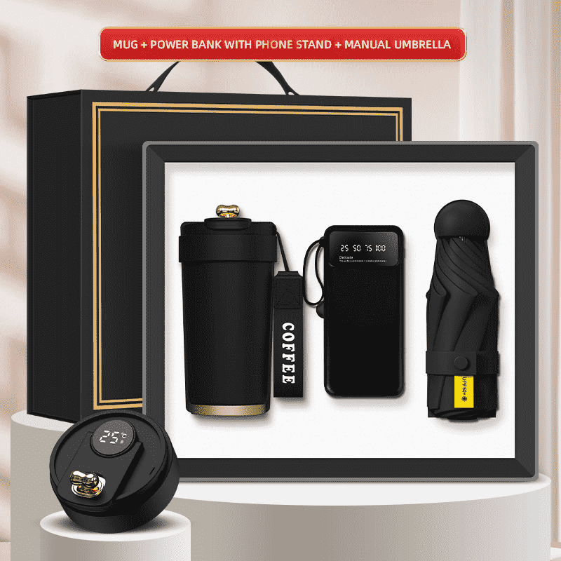 Mukautettu logo 3-in-1-lahjarasia Muki Power Bank -minisateenvarjo